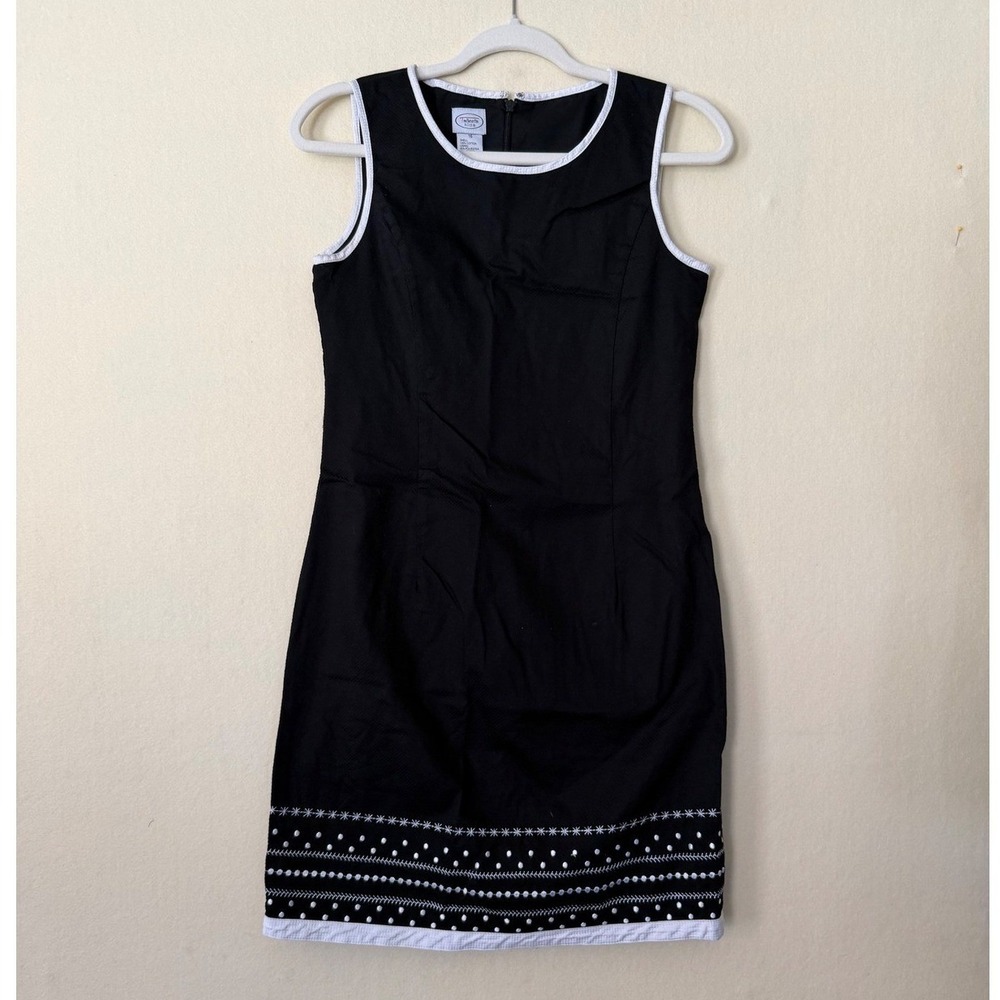 Talbots Kids Girls Size 16 Black White Embroidered Hem Sleeveless Cotton Dress